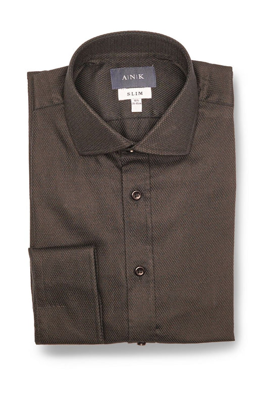 Black Dobby Textured Cotton Shirt