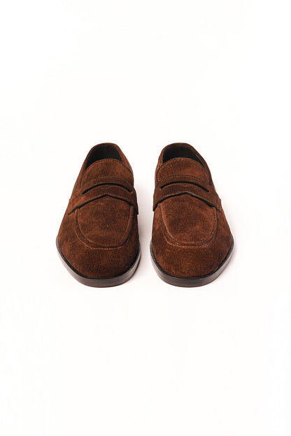 Brown Suede Penny Loafers