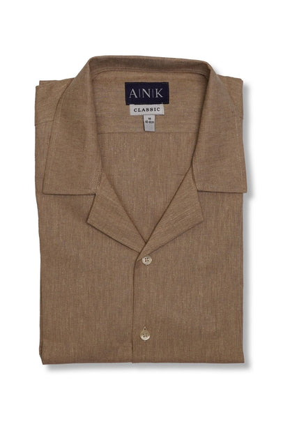 Beige Camp Collar Half Sleeves Linen Shirt