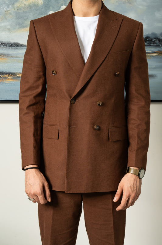 Brown linen double breasted 2-piece suit
