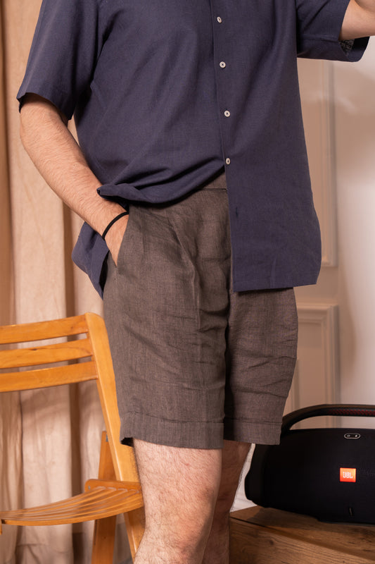 Blue camp collar half sleeves linen shirt