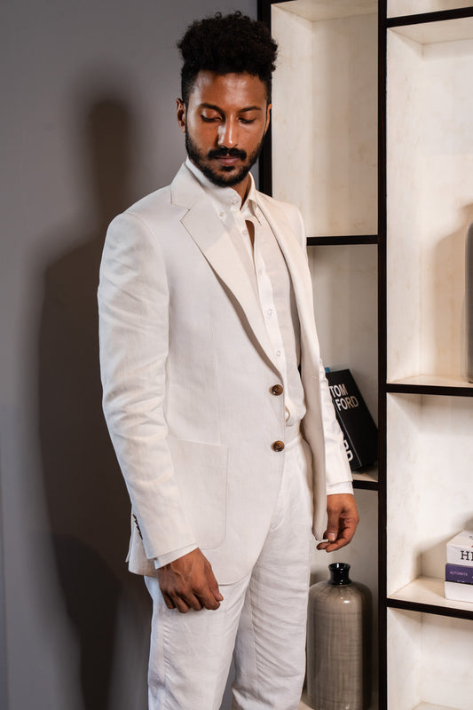 White 2-piece linen-cotton suit