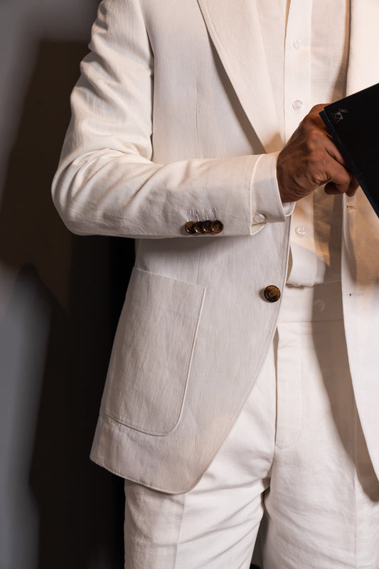 White 2-piece linen-cotton suit