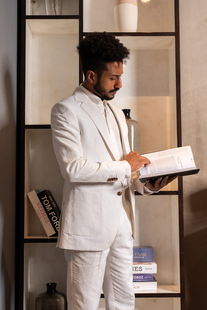 White 2-piece linen-cotton suit