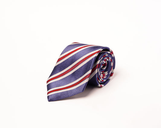 Blue-Red Striped 100% Silk Tie