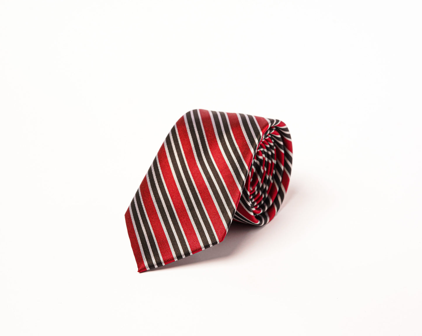 Red-Black-White Striped 100% Silk Tie